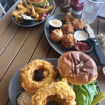 Gaffers - Fried mahi sandwich, hand battered onion rings  Grilled mahi sandwich and house fries  Fried cheeseballs - Bars Near Me - Emerald Isle, North Carolina