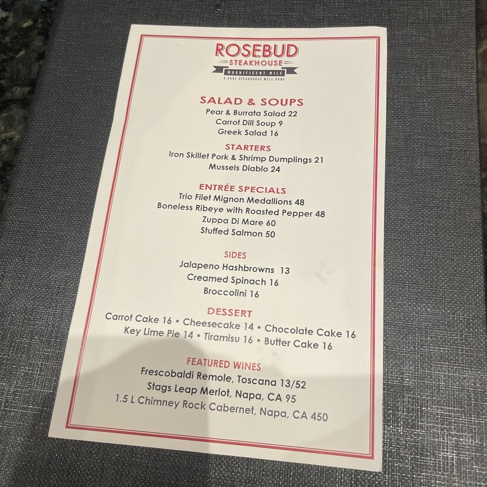 Rosebud Steakhouse - Menu - Steakhouses Near Me - Chicago, Illinois Rosebud Steakhouse - Menu - Steakhouses Near Me - Chicago, Illinois