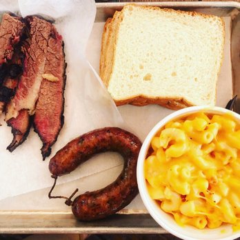 Black's Barbecue Austin - Fatty brisket, Jalapeno Cheddar Sausage, macaroni and Extra Cheddar Mac & Cheese - Barbeque Near Me - Austin, Texas