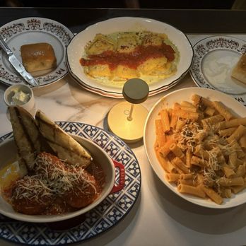 Maggiano's Little Italy - Salted rolls, wagyu meatball appetizer, Rigatoni alla Vodka, Four-Cheese Ravioli - Italian Near Me - Costa Mesa, California Maggiano's Little Italy - Salted rolls, wagyu meatball appetizer, Rigatoni alla Vodka, Four-Cheese Ravioli - Italian Near Me - Costa Mesa, California