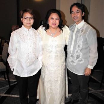 Filipiniana and Barong Tagalog by Noble Creations Online - Traditional terno dress and white & gold barong Tagalog on the left) from Noble Creations. - Traditional Clothing Near Me - Artesia, California Filipiniana and Barong Tagalog by Noble Creations Online - Traditional terno dress and white & gold barong Tagalog on the left) from Noble Creations. - Traditional Clothing Near Me - Artesia, California