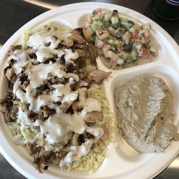 Quick Chick Shawarma And Grill - Chicken shawarma entree over rice, with two sides. - Falafel Near Me - Mechanicsburg, Pennsylvania