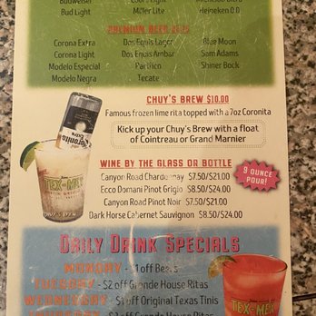 Chuy's - Adult bev menu - Tex-Mex Near Me - Clarksville, Indiana Chuy's - Adult bev menu - Tex-Mex Near Me - Clarksville, Indiana