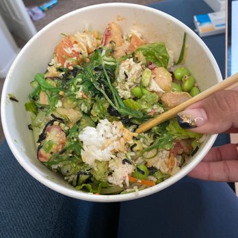 Poki One N Half - Regular bowl with what's supposed to be 3 scoops of protein but I barely got anything literally 3 pieces of salmon - Seafood Near Me - Chula Vista, California Poki One N Half - Regular bowl with what's supposed to be 3 scoops of protein but I barely got anything literally 3 pieces of salmon - Seafood Near Me - Chula Vista, California