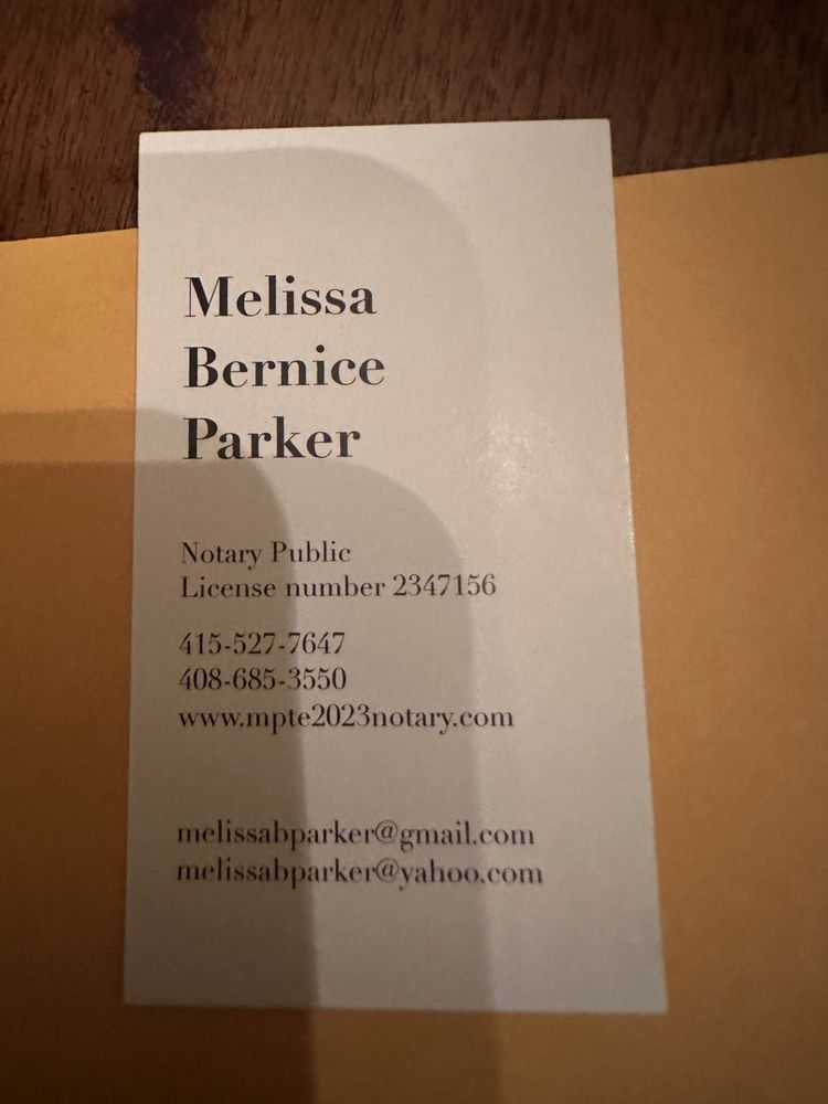 MELISSA PARKER NOTARY Request a Quote Berkeley, California