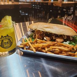 Voodoo Brewing - Bayou Po' Boy- fried chicken and shrimp served on a fresh roll with field greens house made charred tomato compote and house made bang bang