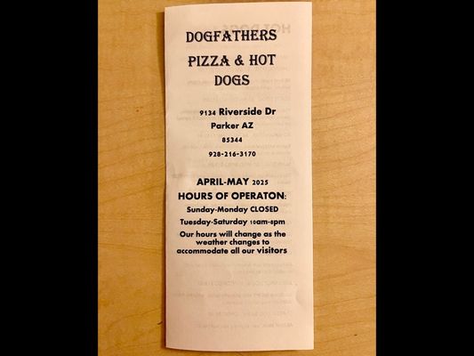 Menu photo 1 Dogfathers Parker, AZ