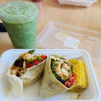 J9 Smoothie Bar and Grill - Chicken wrap with corn on the cob and green goddess smoothie - Juice Bars & Smoothies Near Me - Miami, Florida