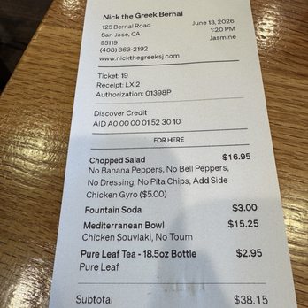 Nick The Greek - Our receipt - Greek Near Me - San Jose, California Nick The Greek - Our receipt - Greek Near Me - San Jose, California