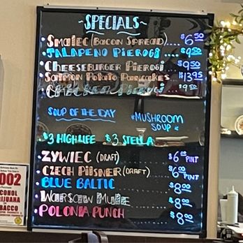 Polonia Restaurant - a menu on the wall - Polish Near Me - Hamtramck, Michigan