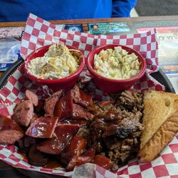 Razorback Ribs - Meat platter with brisket and sausage.