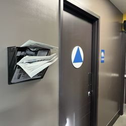 Chevron - Handy dandy reading materials right outside bathrooms.....super fancy!