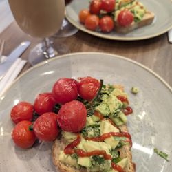 Aberdour Bistro - Avocado toast made vegan; iced Americanos.