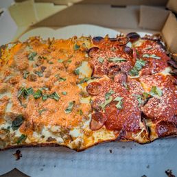 Half chicken parm Half pepperoni Half chicken parm Half pepperoni