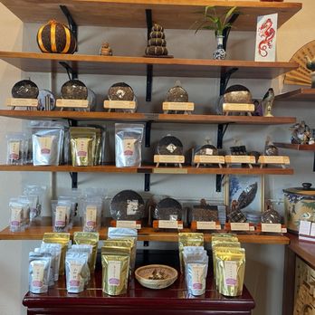 Seven Cups - a shelf of teas and other items - Tea Rooms Near Me - Tucson, Arizona
