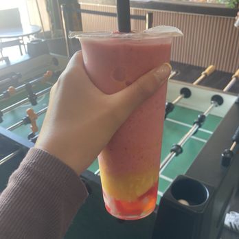 Jasmine Kocha - rainbow smoothie (mango and strawberry) w rainbow jellly - Coffee & Tea Near Me - San Jose, California