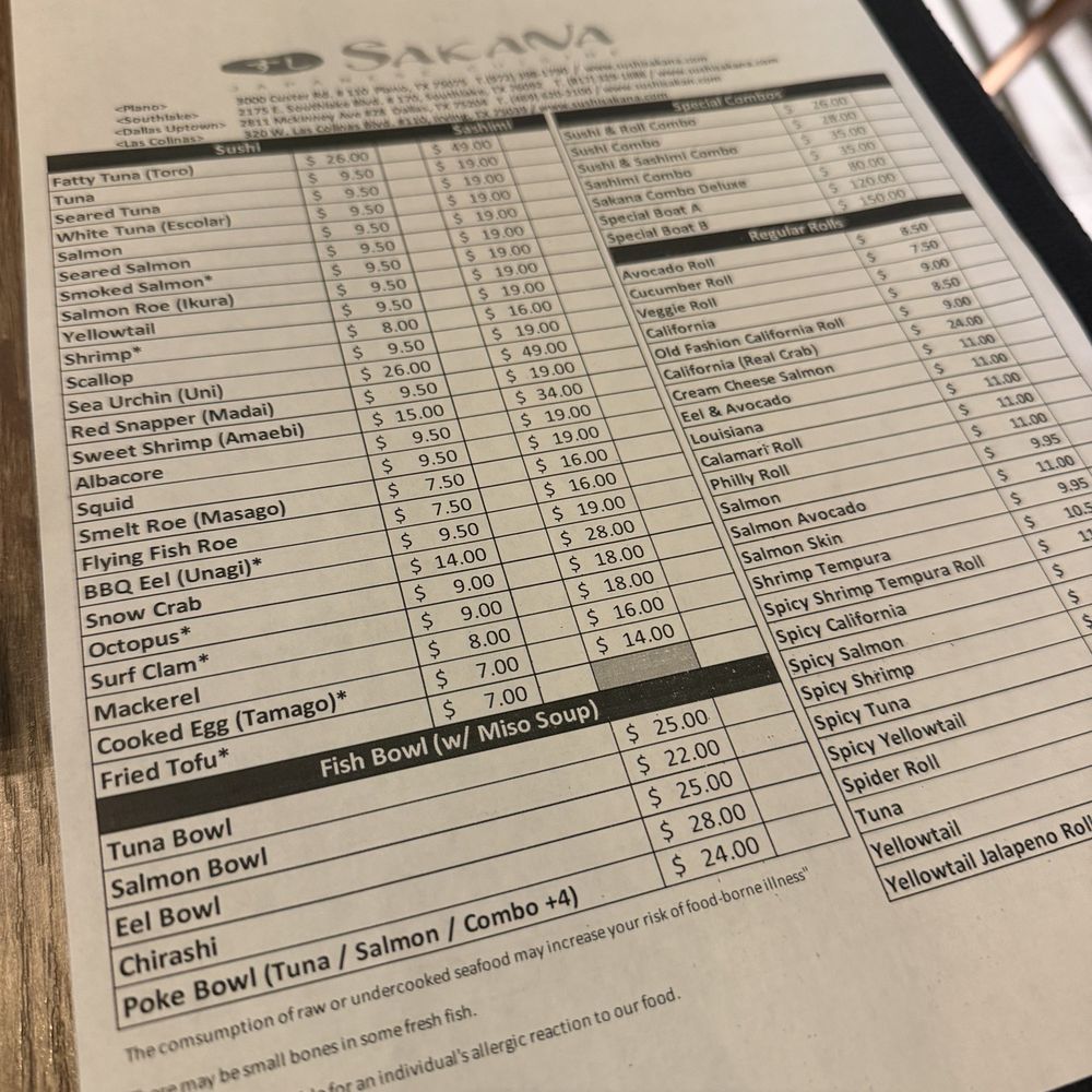 Sushi Sakana - Menu - Sushi Bars Near Me - Plano, Texas Sushi Sakana - Menu - Sushi Bars Near Me - Plano, Texas