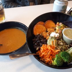 Copper Branch - Aztec Power Bowl with Smoked Tofu and Konjac Noodles. Thai soup on the side.