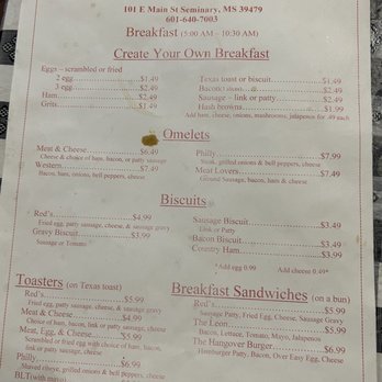 Red’s - breakfast menu - Breakfast & Brunch Near Me - Seminary, Mississippi Red’s - breakfast menu - Breakfast & Brunch Near Me - Seminary, Mississippi