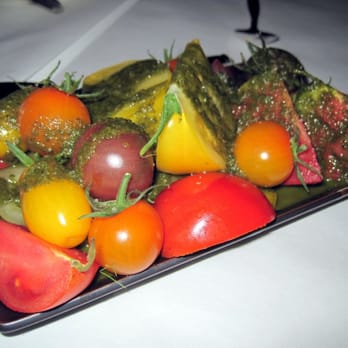 Sybaris Bistro - Tomato Smpler includes Heirlooms w/Basil Oil & 30-yr old Sherry Vinegar - New American Near Me - Albany, Oregon Sybaris Bistro - Tomato Smpler includes Heirlooms w/Basil Oil & 30-yr old Sherry Vinegar - New American Near Me - Albany, Oregon