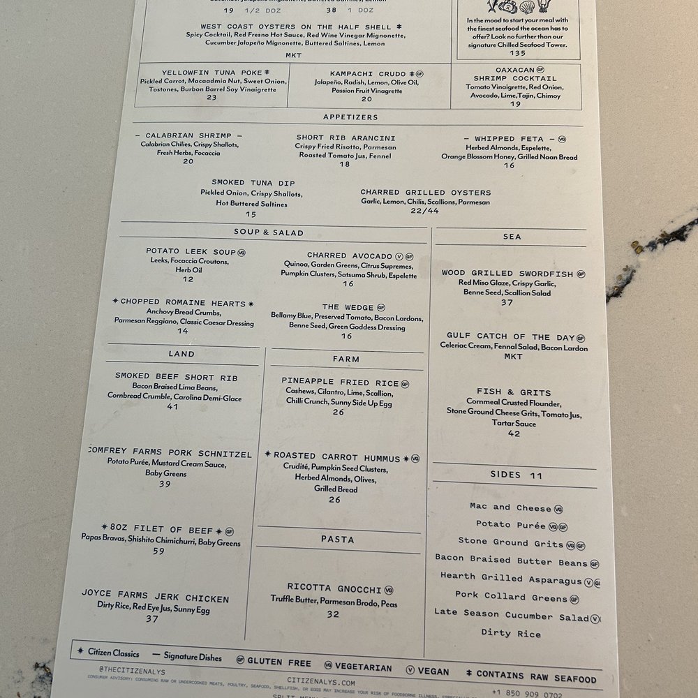 The Citizen - Menu - New American Near Me - Alys Beach, Florida The Citizen - Menu - New American Near Me - Alys Beach, Florida