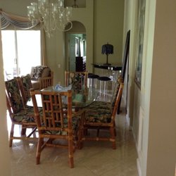 Choice Furniture Gallery - Dining Room Table Glass Top 6' long, With 6 Matching Chairs. Excellent Condition.
