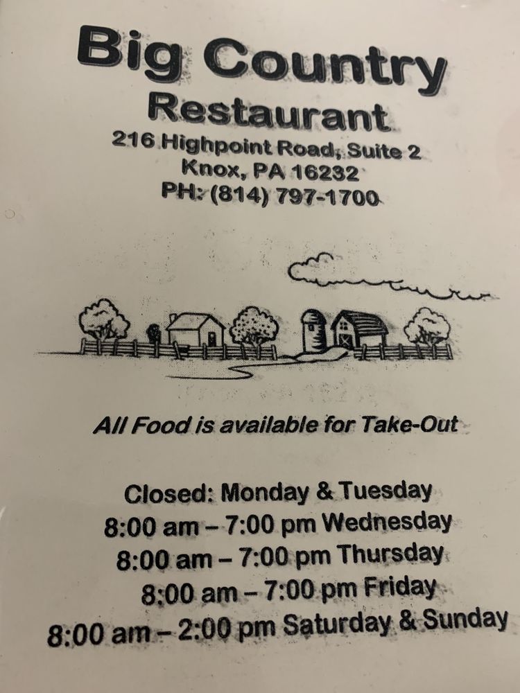BIG COUNTRY RESTAURANT Updated September 2024 216 High Point Rd