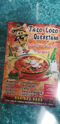 Menu photo 1 Taco Loco Queretano Pompano Beach, FL