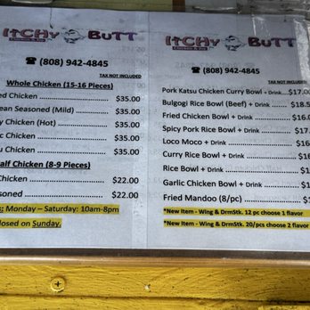 Itchy Butt - Counter menu - Korean Near Me - Honolulu, Hawaii Itchy Butt - Counter menu - Korean Near Me - Honolulu, Hawaii