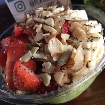 Playa Bowls - Pacific Green Bowl KALE BLEND TOPPED WITH GRANOLA, STRAWBERRY, BANANA, SHAVED ALMONDS, CHIA SEEDS, HONEY - Acai Bowls Near Me - Boca Raton, Florida Playa Bowls - Pacific Green Bowl KALE BLEND TOPPED WITH GRANOLA, STRAWBERRY, BANANA, SHAVED ALMONDS, CHIA SEEDS, HONEY - Acai Bowls Near Me - Boca Raton, Florida