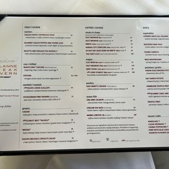 Selanne Steak Tavern - Menu March 2026 - Steakhouses Near Me - Laguna Beach, California