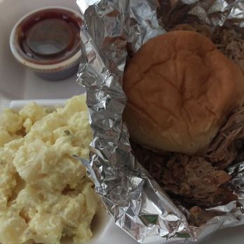 Bread of Heaven BBQ - Pulled Pork sandwich with potato salad - Barbeque Near Me - Antioch, Tennessee Bread of Heaven BBQ - Pulled Pork sandwich with potato salad - Barbeque Near Me - Antioch, Tennessee