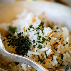 Le Train Bleu - Rice side served with the sea bass.  Those brownish kernels are crunchy and have a deeper flavor.  Not my favorite in consistency or taste