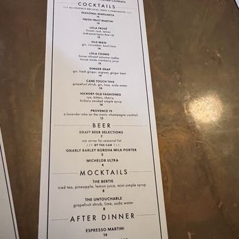 Lola - Cocktail menu - American Near Me - Covington, Louisiana