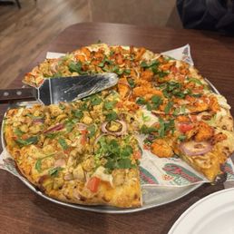 Half and half pizza - fantastic. Half and half pizza - fantastic.