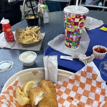 Galactic Grill - Fish and chips with Mac and cheese kids meal! - American Near Me - Anaheim, California
