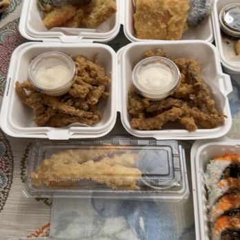 Sushi Aji - Ika Karage, and Yam, Vegetable, Prawn tempura - Sushi Bars Near Me - Vancouver, British Columbia Sushi Aji - Ika Karage, and Yam, Vegetable, Prawn tempura - Sushi Bars Near Me - Vancouver, British Columbia