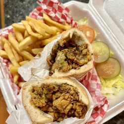 Westbank Grill - Fried Oysters Poboy Sandwich, comes with a side of French fries. Sooo good!