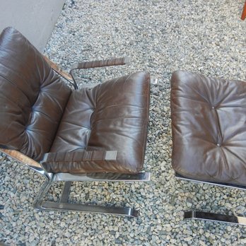 Wow Interiors - Vintage MCM leather chair & stool $1195.00 - Furniture Stores Near Me - Vancouver, British Columbia