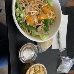 Asian salad and broccoli cheese soup