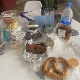 This was my stash! Candy for the grandkids, sweets for me! The pretzel  was hot and fresh. Good food.
