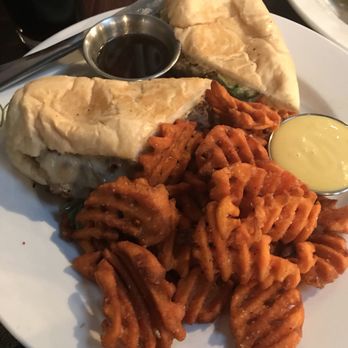 Iron City Bham - Prime Rib Sandwich with Au Jus and Sweet Potato Fries - Music Venues Near Me - Birmingham, Alabama Iron City Bham - Prime Rib Sandwich with Au Jus and Sweet Potato Fries - Music Venues Near Me - Birmingham, Alabama