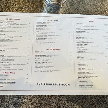 The Apparatus Room - Menu - New American Near Me - Detroit, Michigan