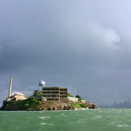 Alcatraz Island with the eerie outline of San Francisco in the distance
