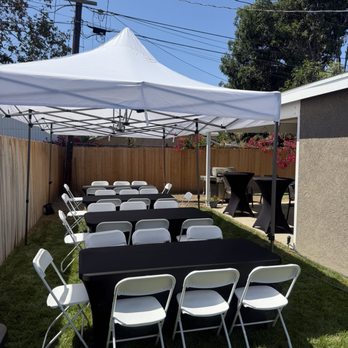 Yard Fun Rentals - Our party set up with popup, tables, chairs, cocktail tables and fitted tablecloths. - Party Equipment Rentals Near Me - Santa Fe springs , California Yard Fun Rentals - Our party set up with popup, tables, chairs, cocktail tables and fitted tablecloths. - Party Equipment Rentals Near Me - Santa Fe springs , California