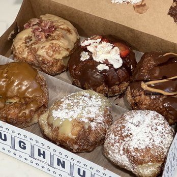 Parlor Doughnuts - Top row (L-R): Maple Bacon, Chocolate Covered Strawberry (seasonal), Reese's Bottom row (L-R): Bourbon Caramel, Lemonade, Raspberry filled - Donuts Near Me - Lexington, Kentucky Parlor Doughnuts - Top row (L-R): Maple Bacon, Chocolate Covered Strawberry (seasonal), Reese's Bottom row (L-R): Bourbon Caramel, Lemonade, Raspberry filled - Donuts Near Me - Lexington, Kentucky