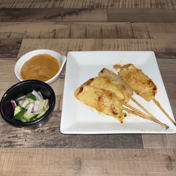 Awesome Thai - Chicken Satay, peanut sauce, & cucumber onion salad. - Thai Near Me - Las Vegas, Nevada
