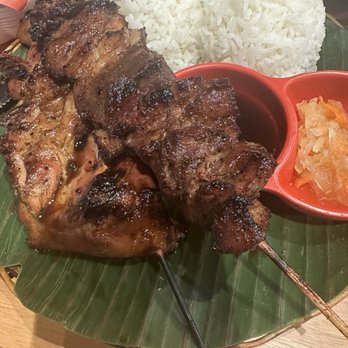 Chicken Ati-Atihan - Chicken inasal and pork skewer combo with toyomansi and atchera. - Filipino Near Me - Niles, Illinois Chicken Ati-Atihan - Chicken inasal and pork skewer combo with toyomansi and atchera. - Filipino Near Me - Niles, Illinois