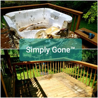 Hot tub removal - These Hot tubs were over 10+ years old, unused for more than 1 year, and were in desperate need of removal and proper disposal. And with its removal creating new deck space. :) Call Now! We recycle - We Donate Hot tub removal - These Hot tubs were over 10+ years old, unused for more than 1 year, and were in desperate need of removal and proper disposal. And with its removal creating new deck space. :) Call Now! We recycle - We Donate