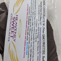 Heavenly Sweet Chocolates - Closeup ingredients and product information.